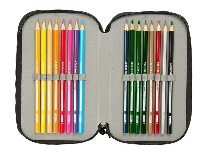 Safta Plumier Escolar Triple Cremallera 37 Piezas, Colección Graffiti, Dimensiones 195x125x55 mm