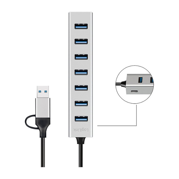 LogiLink Hub USB 3.0 de 7 puertos con carcasa de aluminio USB-A