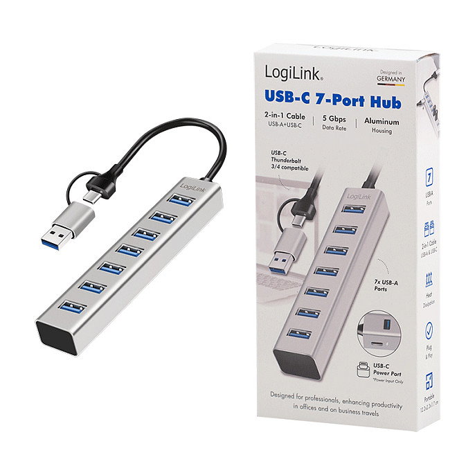 LogiLink Hub USB 3.0 de 7 puertos con carcasa de aluminio USB-A