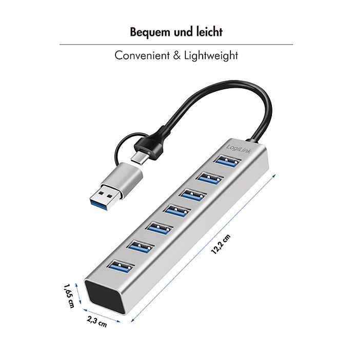 LogiLink Hub USB 3.0 de 7 puertos con carcasa de aluminio USB-A
