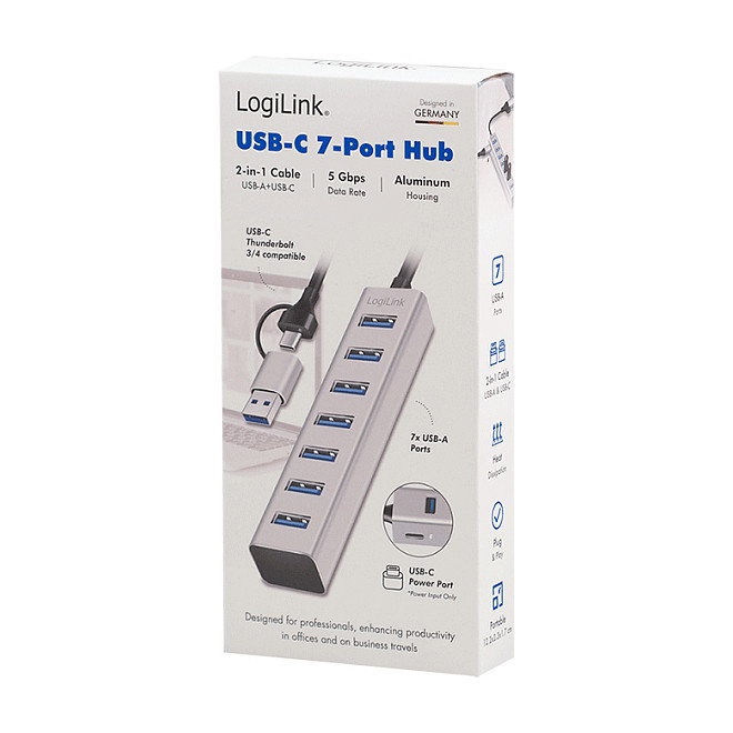 LogiLink Hub USB 3.0 de 7 puertos con carcasa de aluminio USB-A