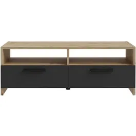 Mueble TV FINBNT12M709 Estilo Contemporáneo Roble y Negro 2 Solapas + 2 Nichos L 95 x P 36 x H 34.5 cm