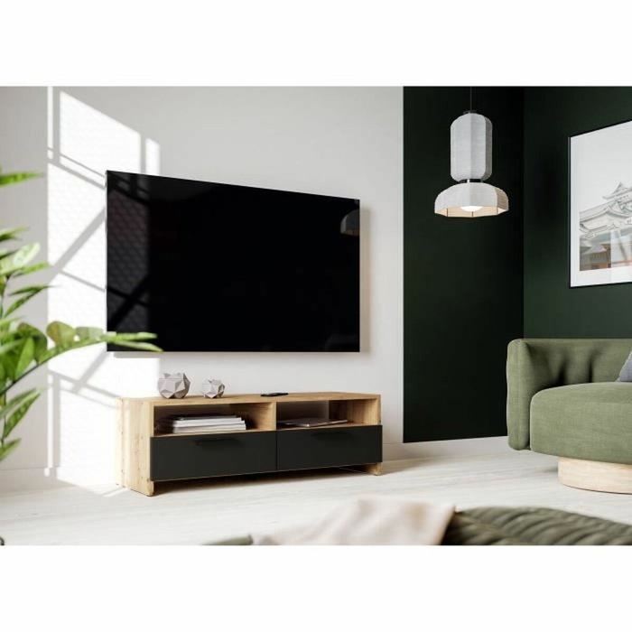 Aucune Mueble TV PILVI Roble y Negro con 2 Solapas y 2 Nichos Aucune Mueble TV PILVI Roble y Negro con 2 Solapas y 2 Nichos
