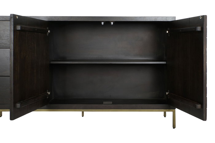 DKD Home Decor Rombo gold Buffet Moderno Marron Oscuro Dorado Acacia Metal 160 x 90 x 40 cm
