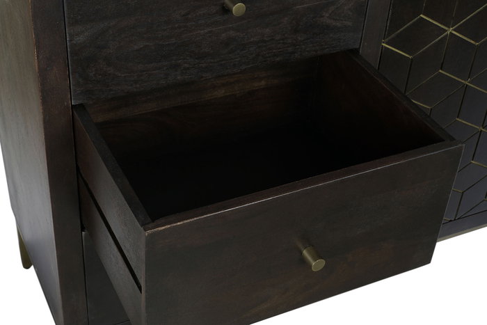 DKD Home Decor Rombo gold Buffet Moderno Marron Oscuro Dorado Acacia Metal 160 x 90 x 40 cm