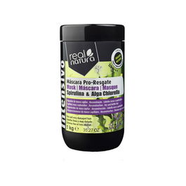 Real Natura Máscara Sem Sal Pro-Resgate Spirulina & Alga Chlorella 1000ml, Mascarilla sin sal para todo tipo de cabello dañado, 1000ml