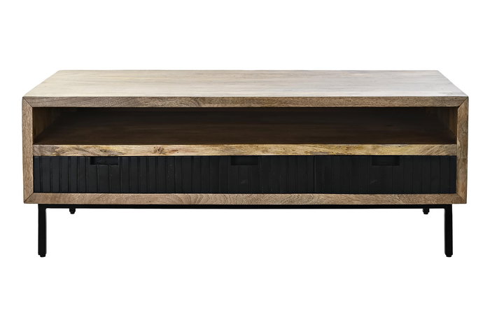 DKD Home Decor Mesa Centro Mango y Metal Negro Marron Claro 120 x 60 x 45 cm