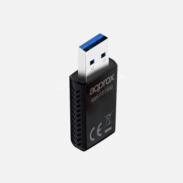 Approx APPUSB1800 Adaptador USB Wi-Fi 6 1800 Mbps Doble Banda (2.4GHz/5GHz), 802.11ax/ac/n/g/b, para Streaming y Gaming, Windows/Linux, Negro Approx APPUSB1800 Adaptador USB Wi-Fi 6 1800 Mbps Doble Banda (2.4GHz/5GHz), 802.11ax/ac/n/g/b, para Streaming y Gaming, Windows/Linux, Negro