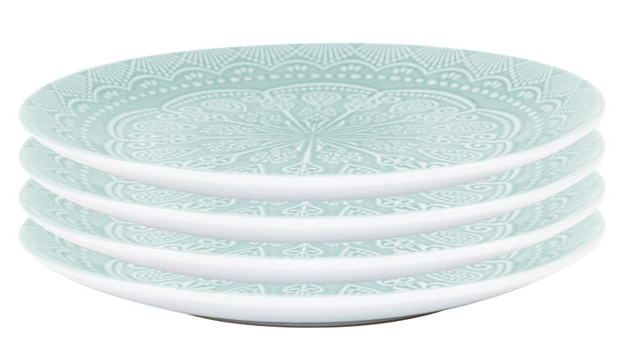 DKD Home Decor Set de 4 Platos de Gres Mandala 27x27 cm Verde Menta