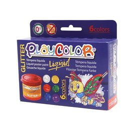 Tempera Playcolor Liquid 40 Ml (Bote) Glitter Estuche De 6