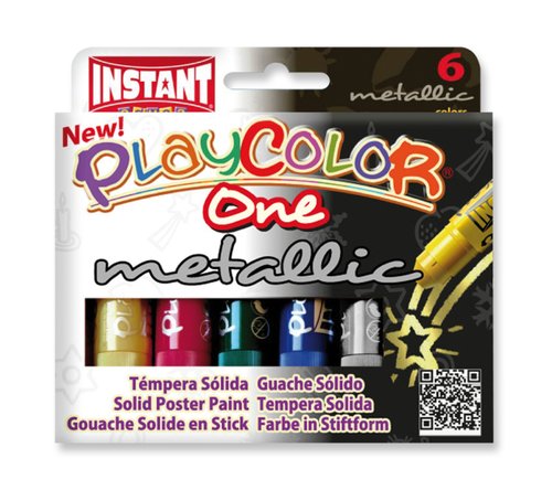 Playcolor Metallic One Témperas Sólidas en Barra, 6 Colores Metalizados Surtidos