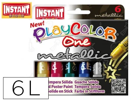Playcolor Metallic One Témperas Sólidas en Barra, 6 Colores Metalizados Surtidos
