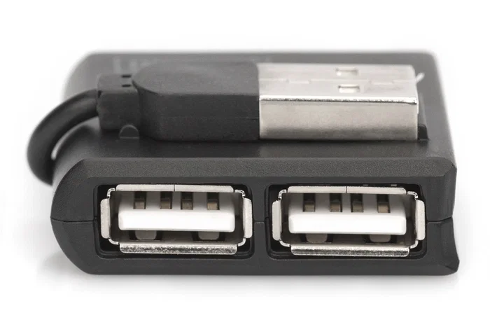 Digitus DA-70217 Hub USB 2.0 Compacto Negro de 4 Puertos, Interfaz de 480 Mbit/s para Conectar hasta 4 Dispositivos, Compatible con PC y Mac, Plug and Play