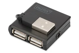 Digitus DA-70217 Hub USB 2.0 Compacto Negro de 4 Puertos, Interfaz de 480 Mbit/s para Conectar hasta 4 Dispositivos, Compatible con PC y Mac, Plug and Play