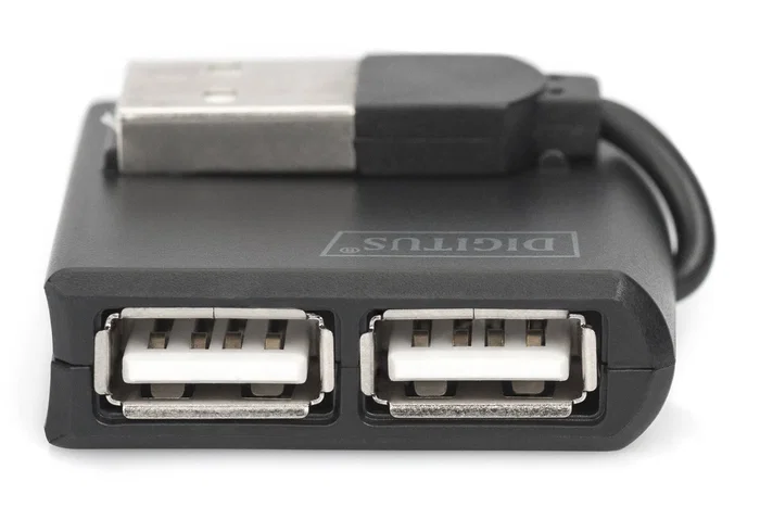 Digitus DA-70217 Hub USB 2.0 Compacto Negro de 4 Puertos, Interfaz de 480 Mbit/s para Conectar hasta 4 Dispositivos, Compatible con PC y Mac, Plug and Play