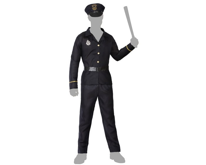 Disfraz Oficial de Policía para Adulto - Traje Completo de 4 Piezas (Gorro, Chaqueta, Pantalón, Cinturón) - Negro - Temática Policías y Ladrones