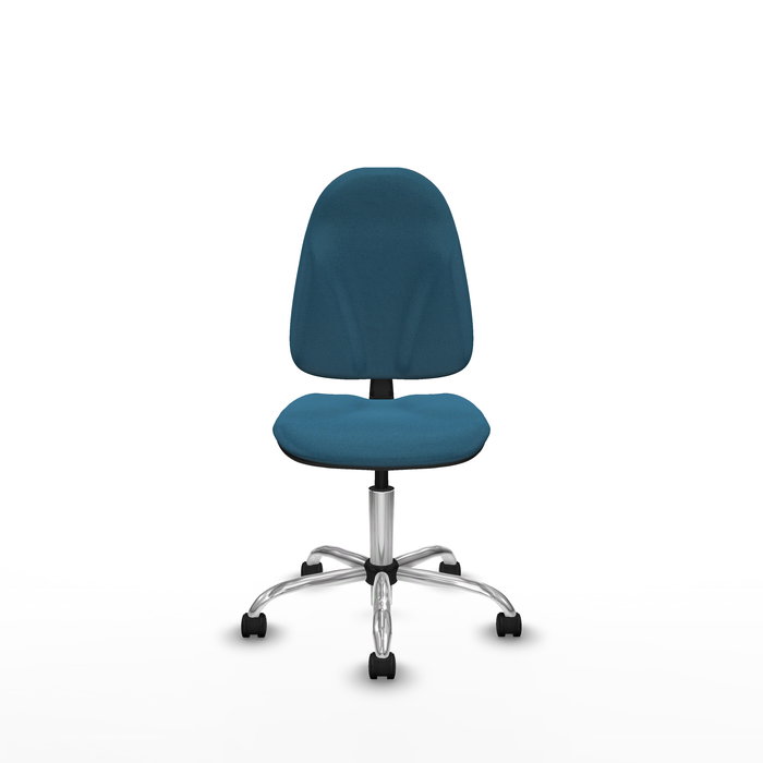 Silla de oficina Algarra con mecanismo Contacto permanente básico tapizada con Tela color Verde petróleo. Equipada con Base cromada, Sin brazos y Ruedas de nailon 50 mm