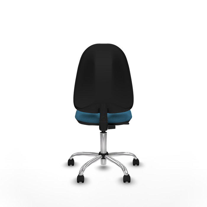 Silla de oficina Algarra con mecanismo Contacto permanente básico tapizada con Tela color Verde petróleo. Equipada con Base cromada, Sin brazos y Ruedas de nailon 50 mm