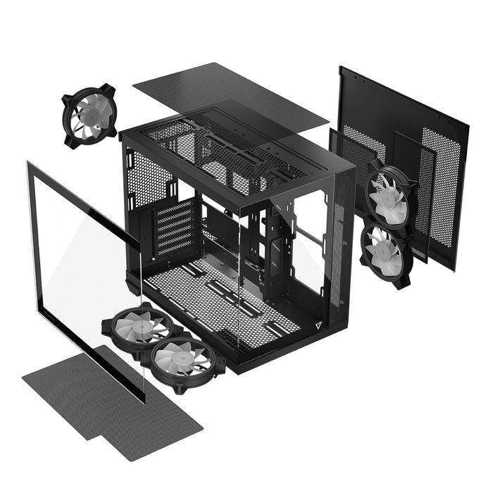 Modecom Volcano Panorama Apex ARGB 5F Midi Tower Negro - Para gaming, 2x USB 3.0, USB-C, ATX/ Micro ATX/ ITX