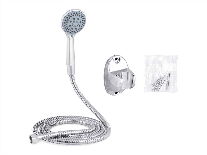 Berilo Teléfono Ducha Redondo Difusor con Manguera 2m, Plata, 15.8x28.2x6 cm (Set de 12)