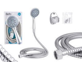 Berilo Teléfono Ducha Redondo Difusor con Manguera 2m, Plata, 15.8x28.2x6 cm (Set de 12)