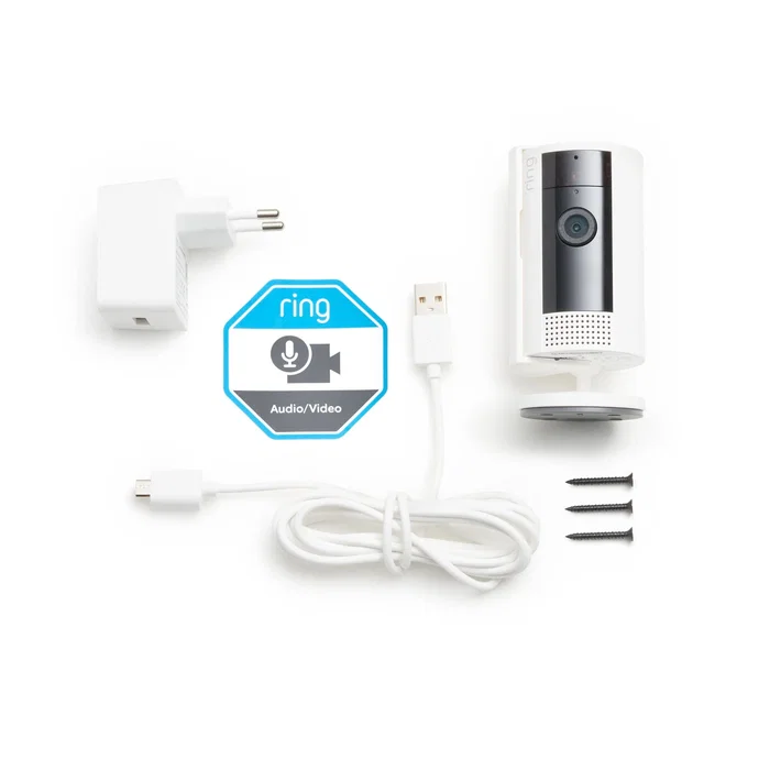 Ring Indoor Camera (2nd Gen) - Cámara de seguridad IP interior inalámbrica, 1080p Full HD, WiFi, visión nocturna, color blanco, para pared