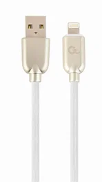Cablexpert CC-USB2R-AMLM-2M-W Cable Lightning a USB A 2.0 para iPhone, 2 Metros, Conectores Chapados en Oro, Blanco