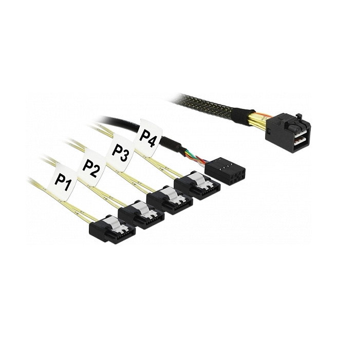 DeLOCK 85732 Cable Mini SAS HD SFF-8643 a 4x SATA 7 Pin + Sideband, 1 m DeLOCK 85732 Cable Mini SAS HD SFF-8643 a 4x SATA 7 Pin + Sideband, 1 m