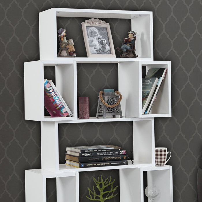 Hanah Home Estantería Shiny White Moderna Escandinava Blanca 84x160x30cm