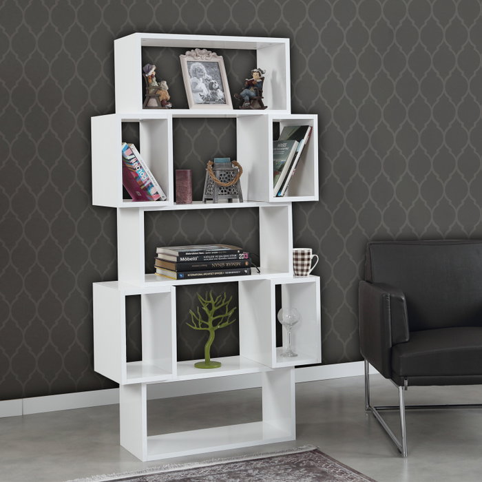 Hanah Home Estantería Shiny White Moderna Escandinava Blanca 84x160x30cm