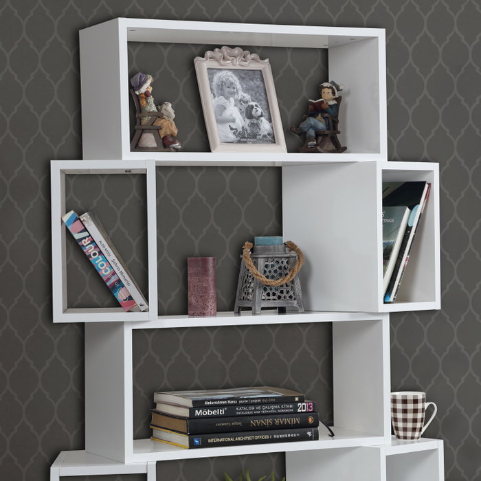 Hanah Home Estantería Shiny White Moderna Escandinava Blanca 84x160x30cm