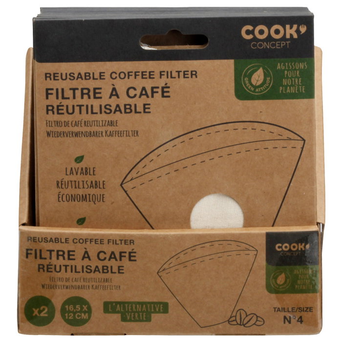 Cook Concept Juego de 2 Filtros de Café Reutilizables Algodón Nº4 Lavables 16,5x12cm