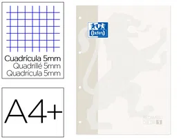 Oxford Recambio/Bloc A4+ 80 Hojas 90gr Cuadro 5mm 4 Taladros Blanco