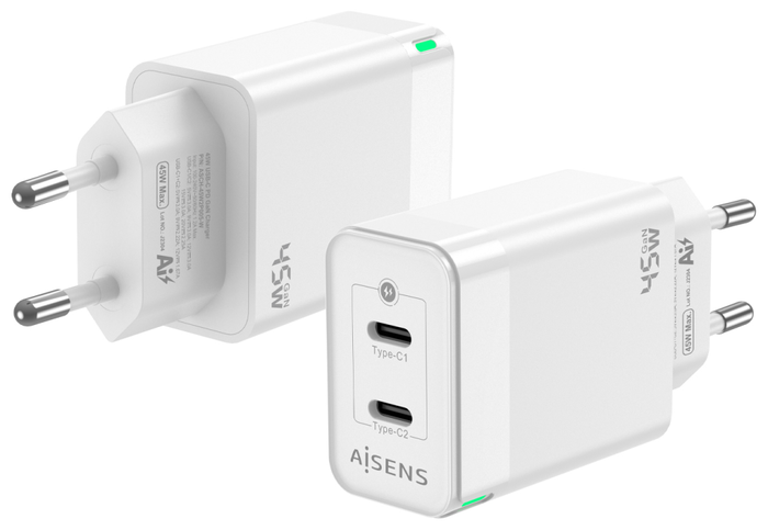 Aisens Cargador GaN 45W 2xUSB-C Blanco ASCH-45W2P005-W Aisens Cargador GaN 45W 2xUSB-C Blanco ASCH-45W2P005-W