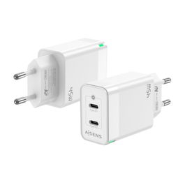 AISENS - CARGADOR GAN 45W, 2XUSB-C PD3.0 QC4.0, BLANCO