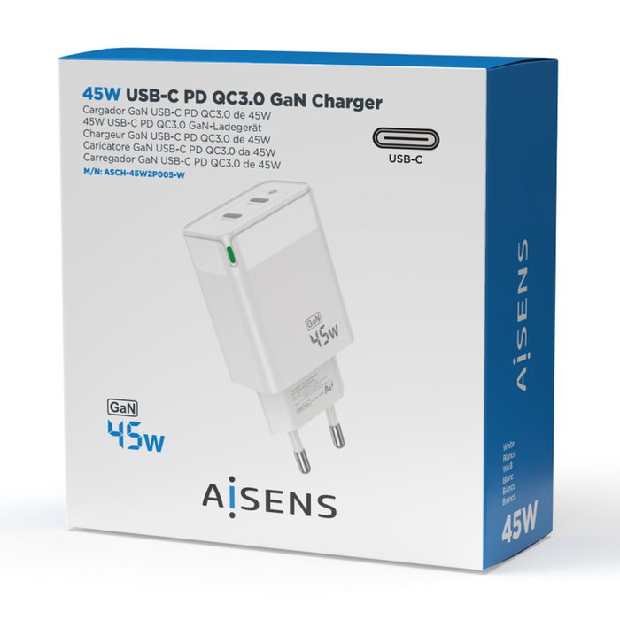 Aisens Cargador GaN 45W 2xUSB-C Blanco ASCH-45W2P005-W Aisens Cargador GaN 45W 2xUSB-C Blanco ASCH-45W2P005-W