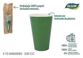 Algon Set 10 Vasos Cartón Verde Pino 330 cc (20 Unidades)