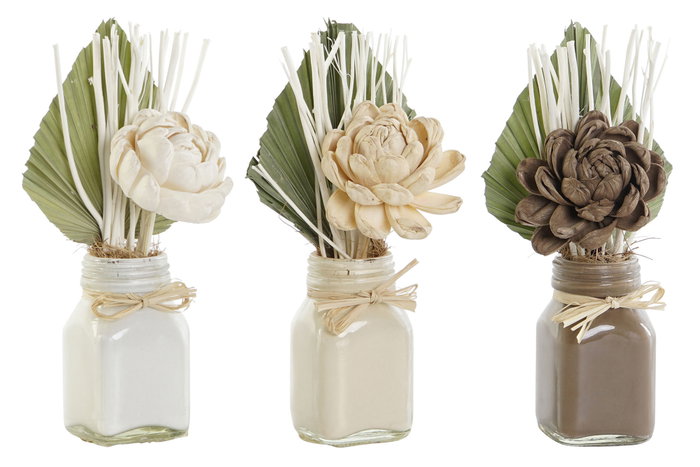 DKD Home Decor Set de 3 Plantas de Flor Seca y Cerámica Blanco