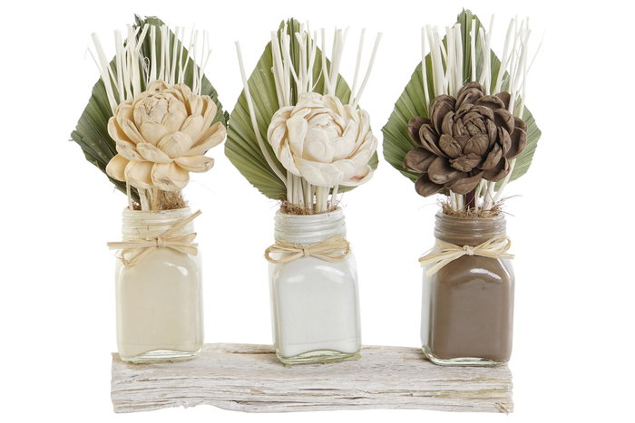 DKD Home Decor Set de 3 Plantas de Flor Seca y Cerámica Blanco