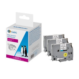 G&G Pack de 3 Cintas de Etiquetado 12 mm x 8 m Negro sobre Blanco para Brother TZe-S231