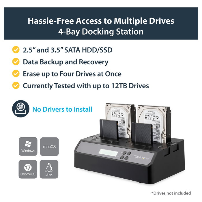 Startech SATDOCK4U3RE Duplicador de Datos / Soportes para Discos Duros, Negro