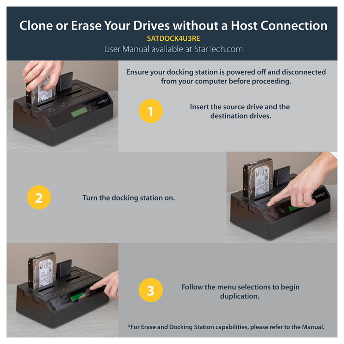 Startech SATDOCK4U3RE Duplicador de Datos / Soportes para Discos Duros, Negro