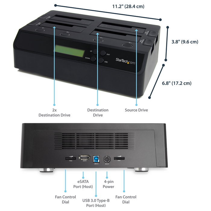 Startech SATDOCK4U3RE Duplicador de Datos / Soportes para Discos Duros, Negro