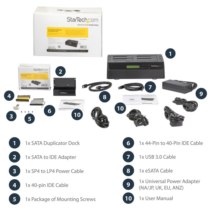 Startech SATDOCK4U3RE Duplicador de Datos / Soportes para Discos Duros, Negro