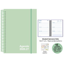 SENFORT Agenda Anual Student 16 Meses 2026-27 Verde Pastel