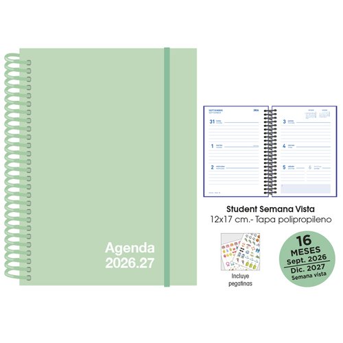 SENFORT Agenda Anual Student 16 Meses 2026-27 Verde Pastel SENFORT Agenda Anual Student 16 Meses 2026-27 Verde Pastel