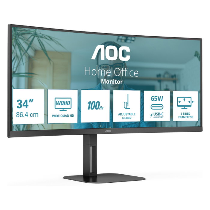 AOC CU34V5C/BK Monitor Curvo de 34 Pulgadas WQHD VA Negro