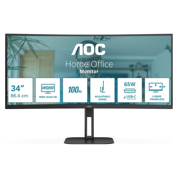 AOC CU34V5C/BK Monitor Curvo de 34 Pulgadas WQHD VA Negro
