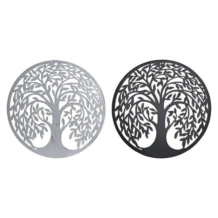 DKD Home Decor Decoración de Pared de Metal Árbol Surtido Negro y Blanco