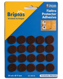 BRIPLAS Pack de 20 Protectores de Suelo de Fieltro Adhesivo Redondo 17 mm Marrón